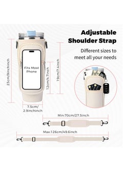 Generic Water Bottle Carrier Bag for Stanley 40oz Tumbler, Water Bottle Holder with Pouch and Adjustable Strap, Sleeve Accessories with Pocket for 40oz Cup (White)  - Image 2