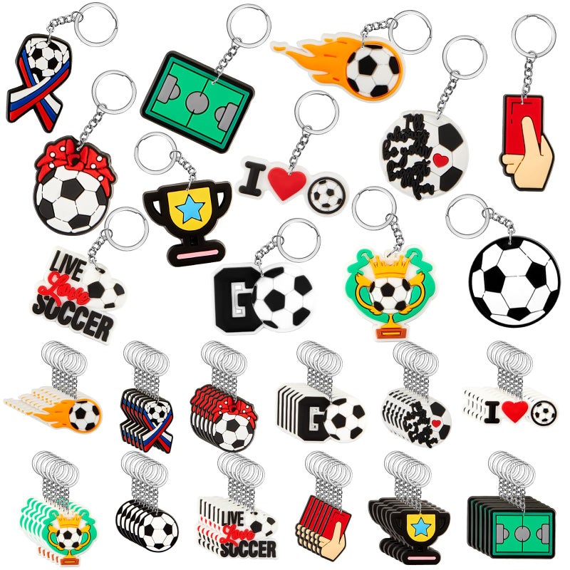 Batiyeer 36 Pack Soccer Keychains Bulk Party Favors Sports Ball Key Chains Funny Keyring Gifts for Birthday Supplies
