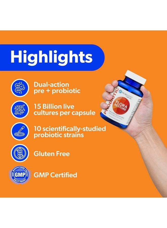 Belle+Bella Belle + Bella Flora Restore Daily Probiotic - 15 Billion Live Cultures - Probiotics & Prebiotics for Digestive & Gut Health - Immune Support - Promotes Regularity - Vegan & Gluten Free - 60 Caps - Image 3