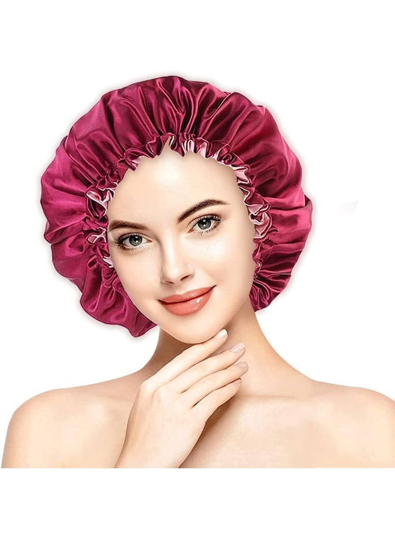 ChicAbode قبعات دش, قابلة لإعادة الاستخدام قبعات حمام دش, مرنة الفرقة الاستحمام قبعات الشعر دش, قبعة ليلية الساتين للمرأة, قبعة النوم الساتين مرنة, قبعة النوم الساتين مرنة - Image 1