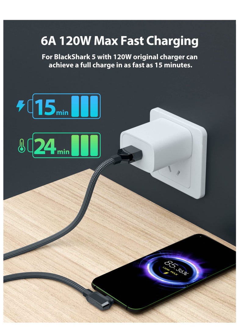 KASTWAVE كابل USB C، شحن سريع بطول 6 أقدام لهاتف Xiaomi 120W HyperCharge Turbo، كابل شاحن فائق السرعة، كابل من النوع C بقوة 6 أمبير، شاحن USB-C إلى USB A مضفر من النايلون بزاوية قائمة، لهاتف Xiaomi Pad 5 12 Pro 12S Ultra وما إلى ذلك - Image 3