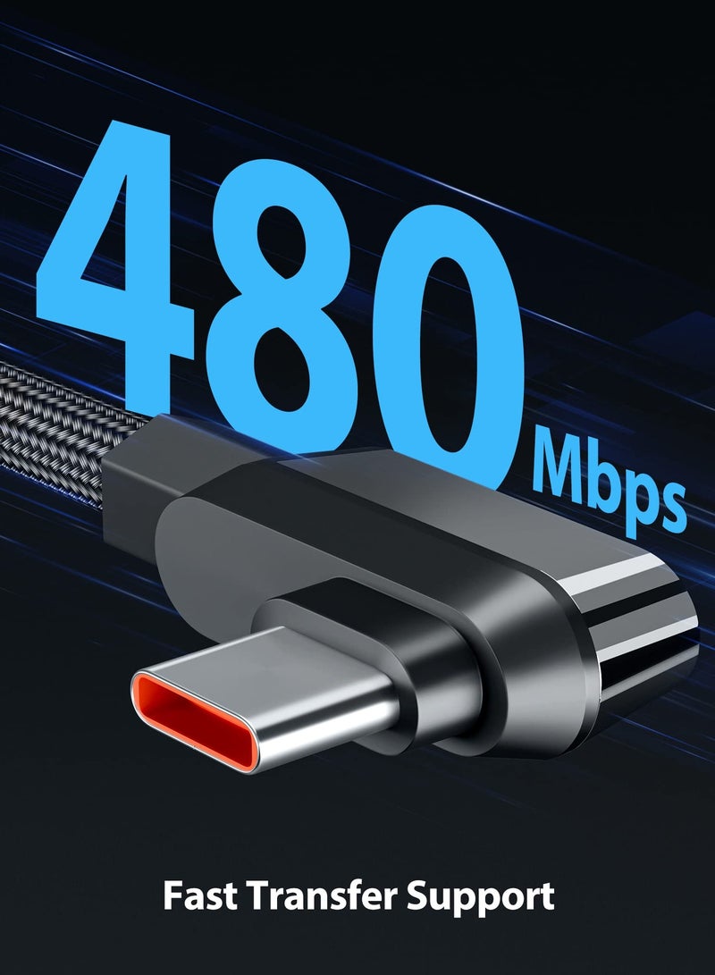 KASTWAVE كابل USB C، شحن سريع بطول 6 أقدام لهاتف Xiaomi 120W HyperCharge Turbo، كابل شاحن فائق السرعة، كابل من النوع C بقوة 6 أمبير، شاحن USB-C إلى USB A مضفر من النايلون بزاوية قائمة، لهاتف Xiaomi Pad 5 12 Pro 12S Ultra وما إلى ذلك - Image 5