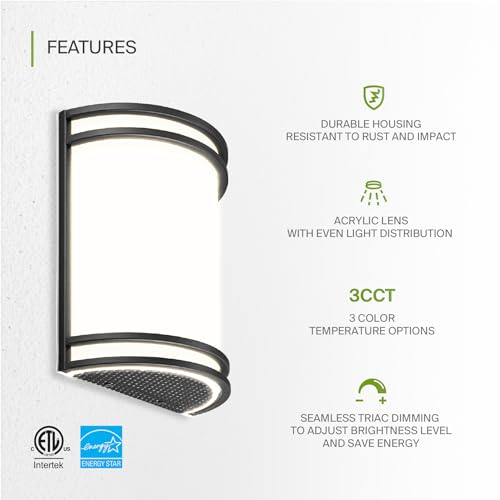 ASD LED Indoor Wall Mount Light Fixture - 10 Inch Modern Interior Matte Black Wall Sconce Lighting - 3000K 4000K 5000K Adjustable - Half Cylinder Hallway Light Fixture - ETL & Energy Star - Image 3