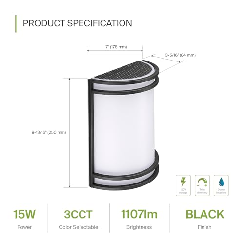 ASD LED Indoor Wall Mount Light Fixture - 10 Inch Modern Interior Matte Black Wall Sconce Lighting - 3000K 4000K 5000K Adjustable - Half Cylinder Hallway Light Fixture - ETL & Energy Star - Image 2