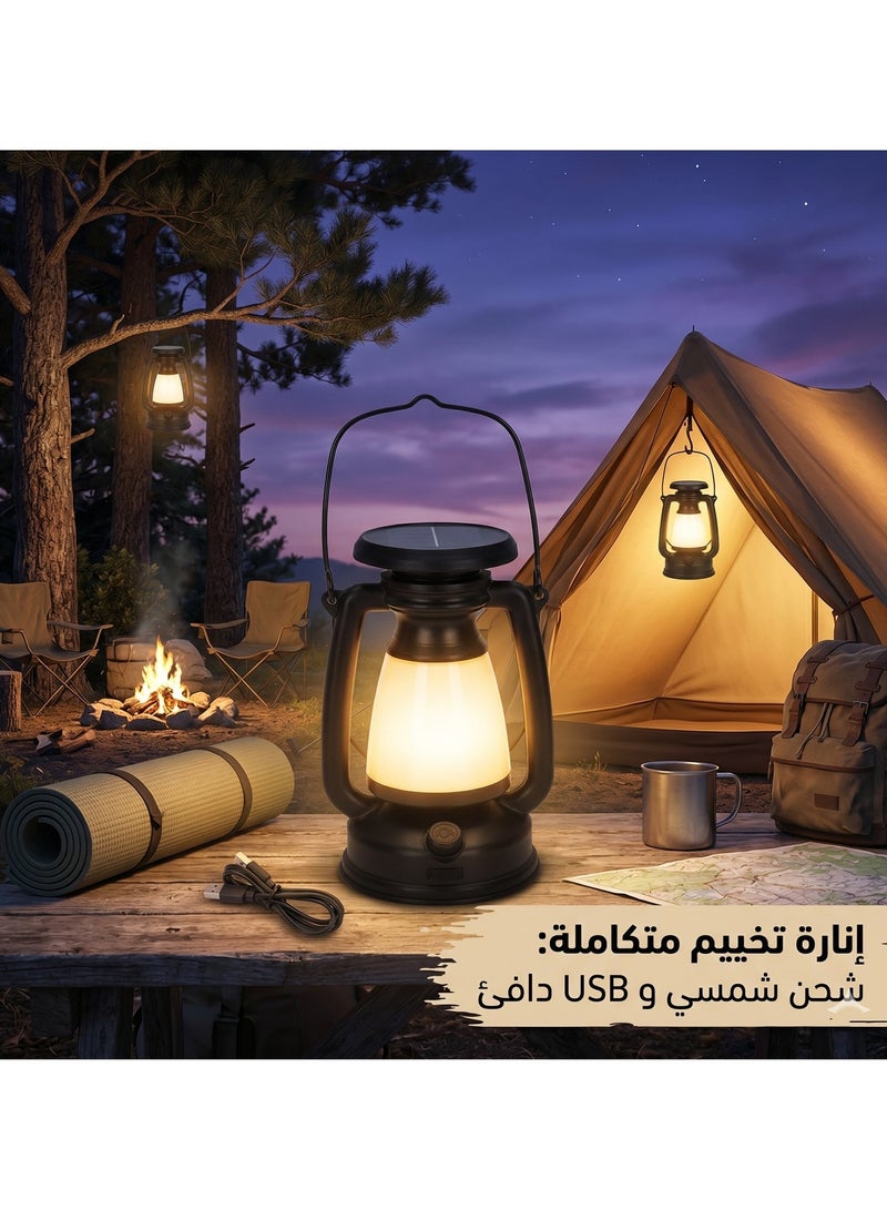 LY16B Retro LED Camping Lamp with Solar Charging and Type-C Port - Classic LED Camping Lantern - Solar Powered & USB Charging - Portable Rechargeable Emergency Light for Trips & Gardens with Carrying Handle - Image 3