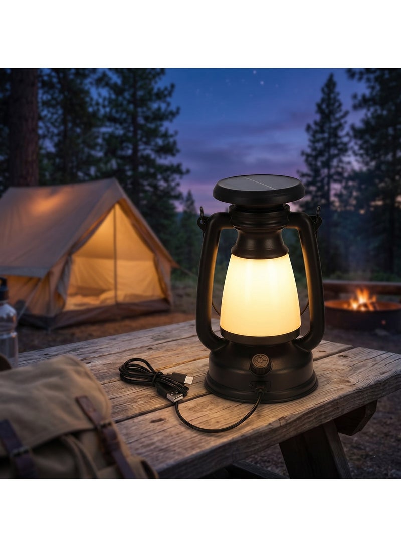LY16B Retro LED Camping Lamp with Solar Charging and Type-C Port - Classic LED Camping Lantern - Solar Powered & USB Charging - Portable Rechargeable Emergency Light for Trips & Gardens with Carrying Handle - Image 5