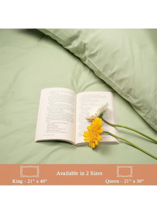 Atelier Set of 2 Pillow Cases 400 Thread Count 100% Cotton Long Staple Pillowcase, Durable and Silky Soft Pillow Covers, Natural Luxurious Hotel Class Bedding (King, Laurel Green) - Image 4