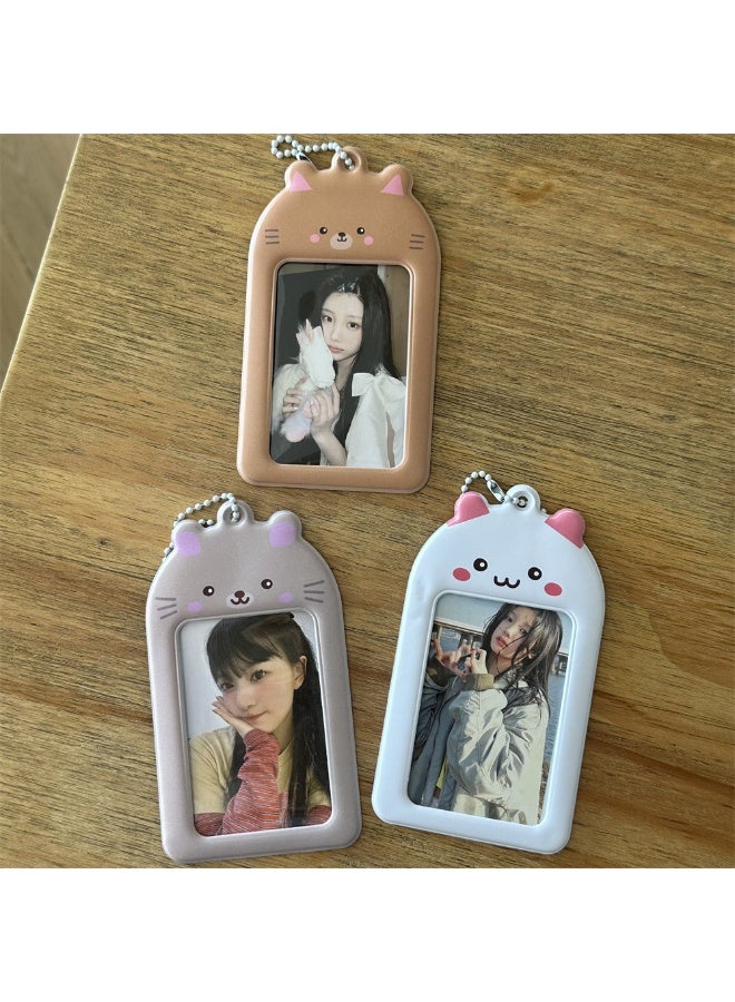 NIBEMINENT 1 - Piece Cute Animal Cat Rabbit Kpop Photo Card Holder Pendant Key Chain ID Badge Holder ID Card Holder Photo Card Protector for School ID Office ID Access Card for Women Girls - Image 2
