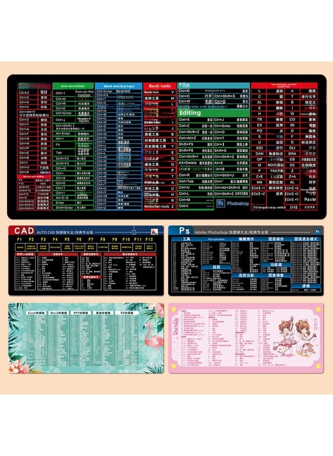 Generic - Oversized Shortcut Keys Complete Mouse Pad Excel Ps Cad Wps One-piece Delivery Office Desk Pad Thickened-Color:800x300x3mm-Pattern:WPS Classic Professional Edition - Image 1