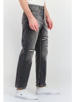 TOPMAN Men Regular Fit Rip No Stretch Jeans, Washed Black  - Image 4