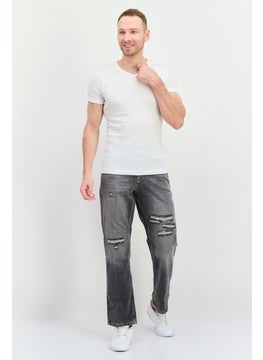 TOPMAN Men Regular Fit Rip No Stretch Jeans, Washed Black  - Image 3