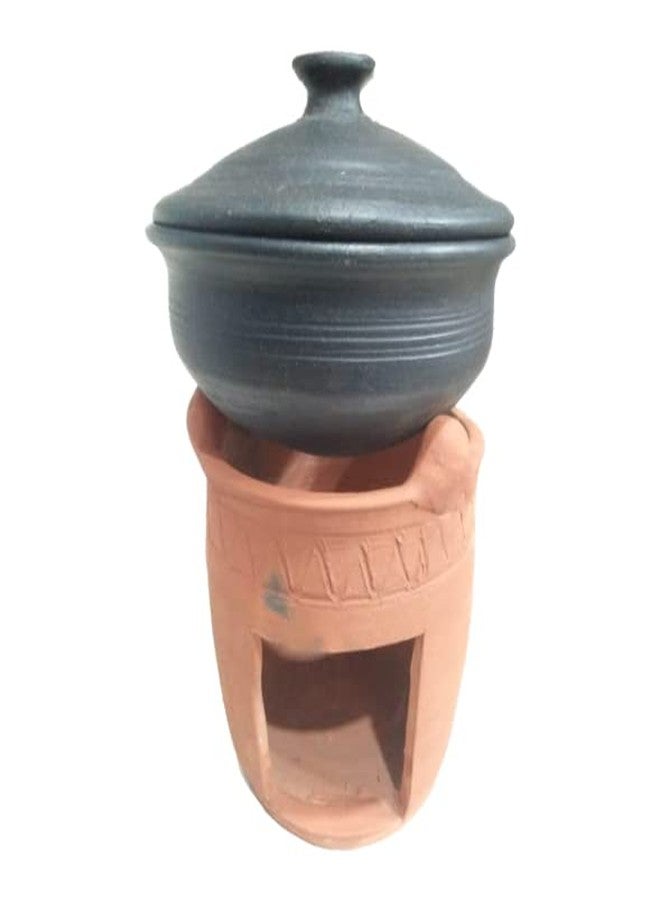 Ak Creation Clay Brown sigdi with Black Clay kadhai with lid for Cooking Good Food Like Paneer kadhai/Chicken Kadhai/Chicken Handi/Paneer Handi/Dal Fry/etc 1 Set Pack of 2 Piece - Image 3