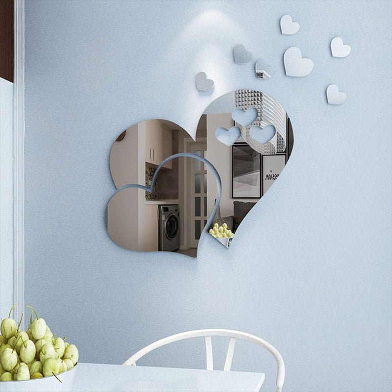 CCINEE CCINEE 11 pcs Heart Shape Mirror Wall Sticker 3D Art Wall Decal Removable Mirror Wall Sticker for St Valentines Day Home Decoration 