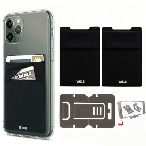WUOJI RFID Blocking Phone Card Wallet - Double Secure Pocket - Ultra-Slim Self Adhesive Credit Card Holder Card Sleeves Phone Wallet Sticker All Smartphones(Black)-2PC - Image 1