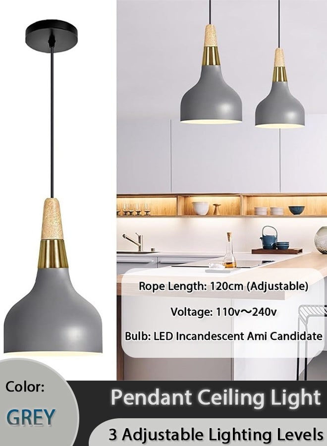 Pendant Ceiling Light, Chandelier Decor Lamp, 3-Color Light Indoor Lighting Hanging Lamp with Adjustable Cord, Ceiling Lamp for Kitchen Home Island Dining Room Bedroom (Grey) - Image 1