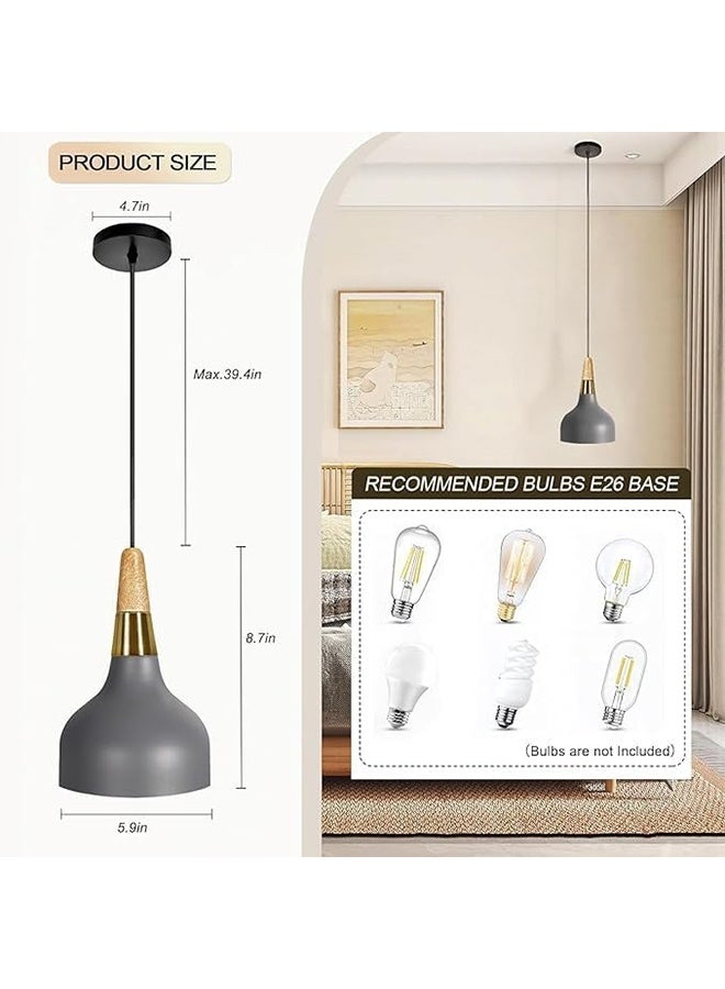 Pendant Ceiling Light, Chandelier Decor Lamp, 3-Color Light Indoor Lighting Hanging Lamp with Adjustable Cord, Ceiling Lamp for Kitchen Home Island Dining Room Bedroom (Grey) - Image 2