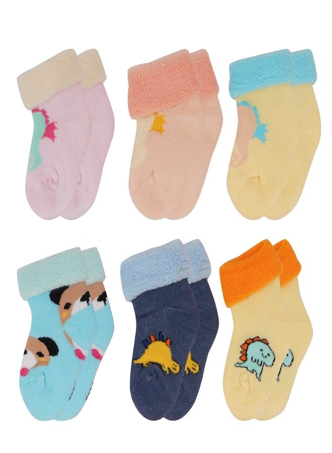 TENDSY Cute Cartoon Baby Socks for Boys & Girls | Ultra Soft Cotton, Breathable & Colorful Infant Socks | Anti-Slip Grip, Cozy Fit for Newborn to 12 Months (Pack of 6) - Image 1