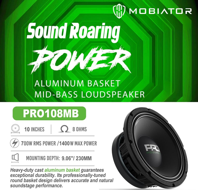 mobiator PRO834MB Loudspeaker - 8" Midbass Aluminum Basket, 1200W Max, 600W RMS, 4 Ohms - Premium Quality Audio Door Speakers for Car or Truck Stereo Sound System (MB-PRO834MB) - Image 2
