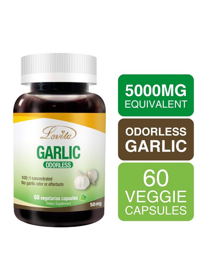 Lovita Odorless Garlic 5000Mg Maximum Strength With 1.25% Allicin Powerful Immune And Cardiovascular System Support Formula 60 Vegetarian Capsules (2 Month Supply) (Pack Of 5) - Image 3
