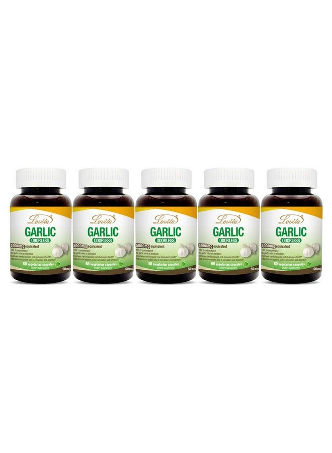 Lovita Odorless Garlic 5000Mg Maximum Strength With 1.25% Allicin Powerful Immune And Cardiovascular System Support Formula 60 Vegetarian Capsules (2 Month Supply) (Pack Of 5) - Image 2