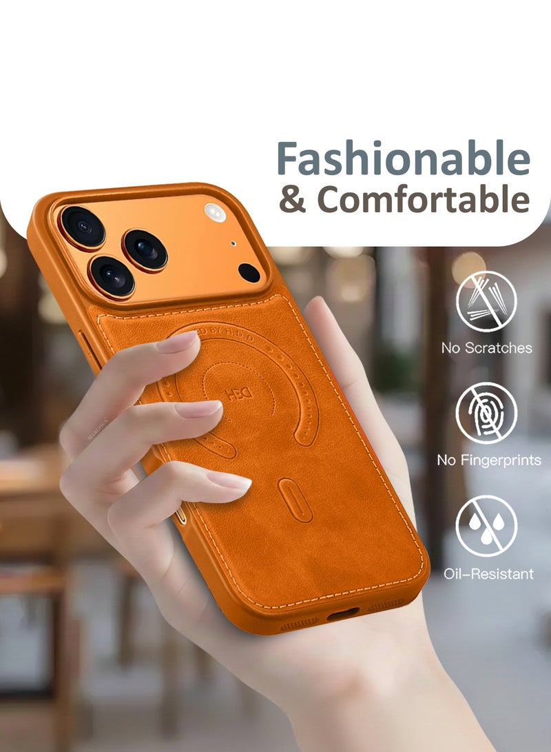 HDD Premium Leather Case and Screen Protector Compatible with iPhone 17 Pro Max, Slim MagSafe Shockproof Protective Cover with Metallic Camera Ring & Tactile Buttons – Cosmic Orange - Image 5