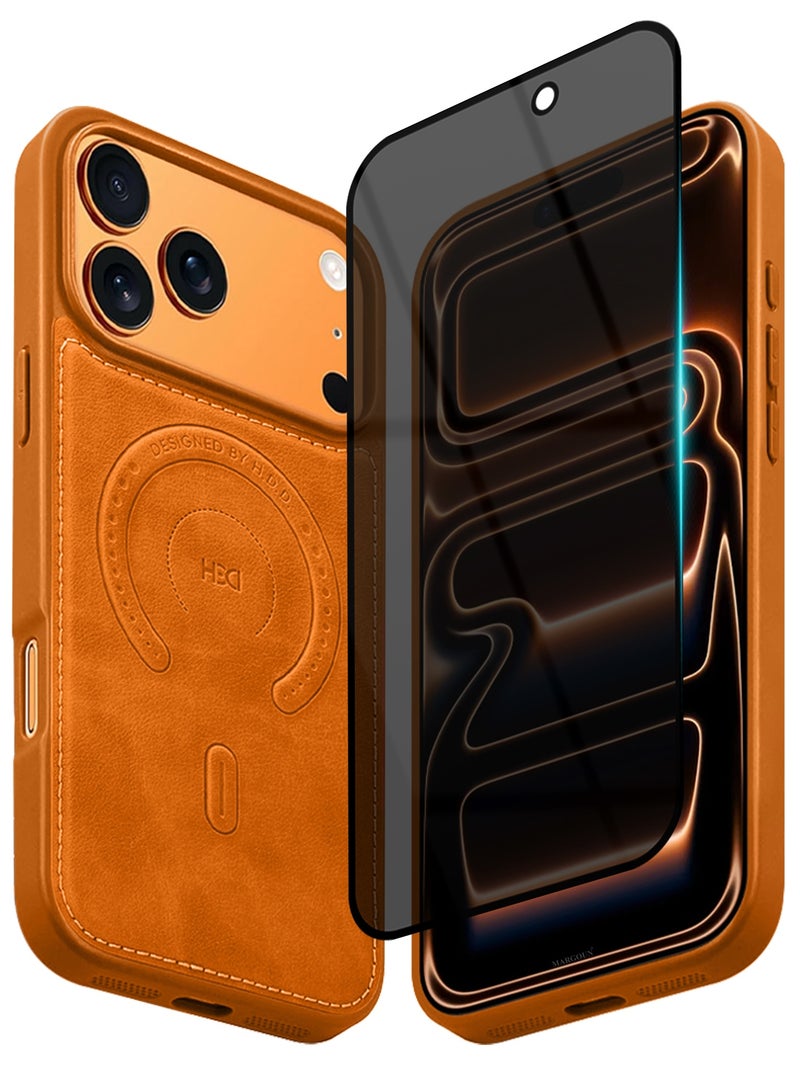 HDD Premium Leather Case and Screen Protector Compatible with iPhone 17 Pro Max, Slim MagSafe Shockproof Protective Cover with Metallic Camera Ring & Tactile Buttons – Cosmic Orange - Image 2