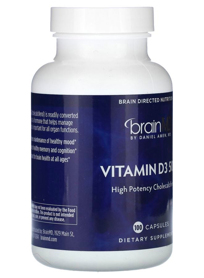 BRAINMD Vitamin D3 5000 125 mcg (5000 IU) 100 Capsules - Image 2