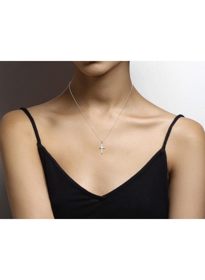 Miabella Italian 925 Sterling Silver or 18K Gold Plated Small Cross Pendant Necklace for Women on 18 Inch Chain, Made in Italy (sterling silver) - Image 3