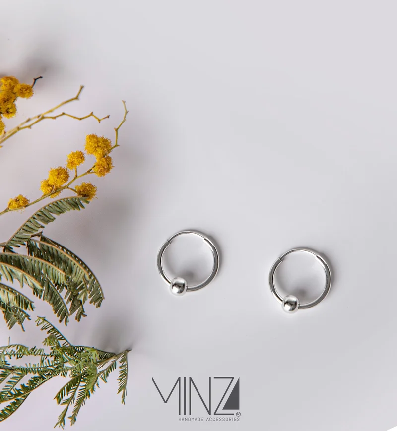Minza  Minza “Orbit” Women’s Silver Earrings, Sterling Silver 925 Hoop Earrings with Moving Sphere, Minimalist Lightweight Earrings, Jewelry for Casual & Special Occasion for Women | Best Price UAE