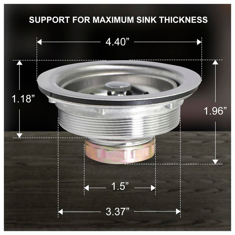 Highcraft 9733-2 Kitchen Sink (3-1/2 Inch) Stainless Steel Drain Assembly With Strainer Basket-and Rubber Stopper, Pack of 2 - Image 3