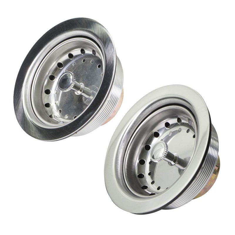 Highcraft 9733-2 Kitchen Sink (3-1/2 Inch) Stainless Steel Drain Assembly With Strainer Basket-and Rubber Stopper, Pack of 2 - Image 1