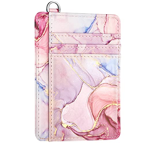 Coco Rossi Slim Front Pocket Wallet RFID ID Card Holder Cute Small Wallet with Keychian for Women,Waterolor Pink - Image 1
