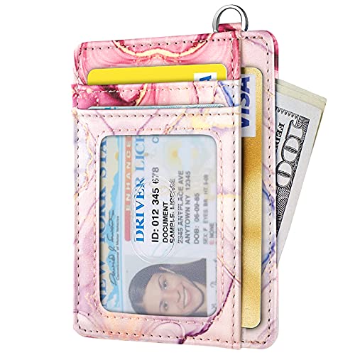 Coco Rossi Slim Front Pocket Wallet RFID ID Card Holder Cute Small Wallet with Keychian for Women,Waterolor Pink - Image 2