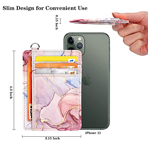 Coco Rossi Slim Front Pocket Wallet RFID ID Card Holder Cute Small Wallet with Keychian for Women,Waterolor Pink - Image 4
