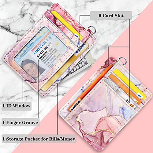 Coco Rossi Slim Front Pocket Wallet RFID ID Card Holder Cute Small Wallet with Keychian for Women,Waterolor Pink - Image 3