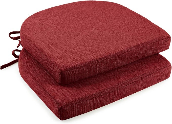 INDOOR CHAIR CUSHIONS FOR DINING CHAIRS SOFT AND COMFORTABLE TEXTURED FOAM KITCHEN CHAIR PADS WITH TIES AND NONSLIP BACKING 16 X 16 X 2 RED 2 PACK