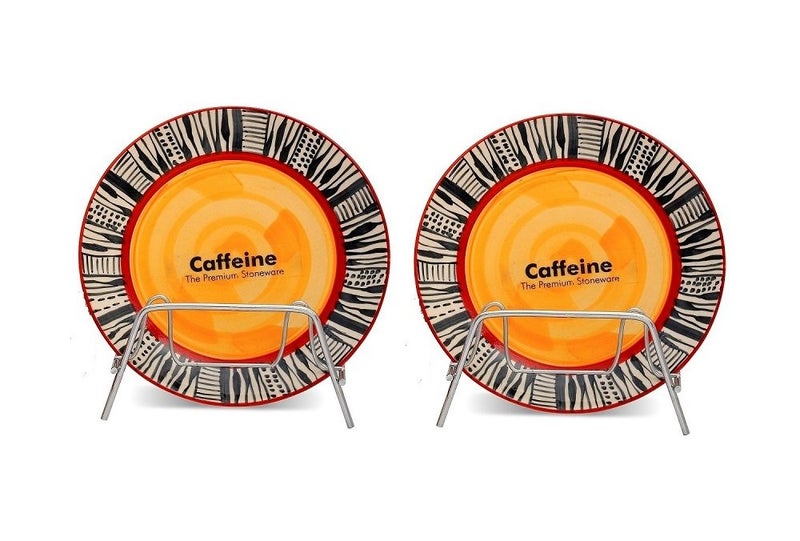 Caffeine Ceramic Handmade Monochrome Print 8" Plates in Orange (Set of 2) - Image 1