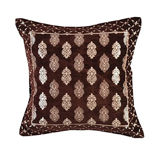 LOOMLYFE Jacquard Geomteric Cushion Covers 16 Inch X 16 Inch Set Of 5 Ethnic Motifs Cushion Covers,Design- Ambi,Color- Coffee, 240 TC - Image 3