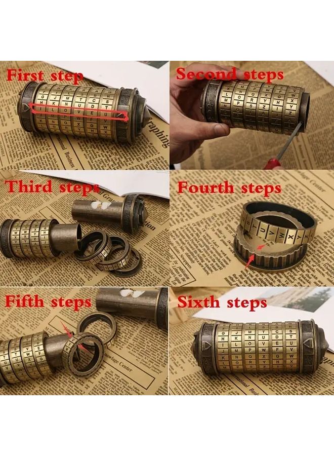 Red Copper Vintage Cryptex Safe Box With Combination Lock Hidden Compartment - Image 3