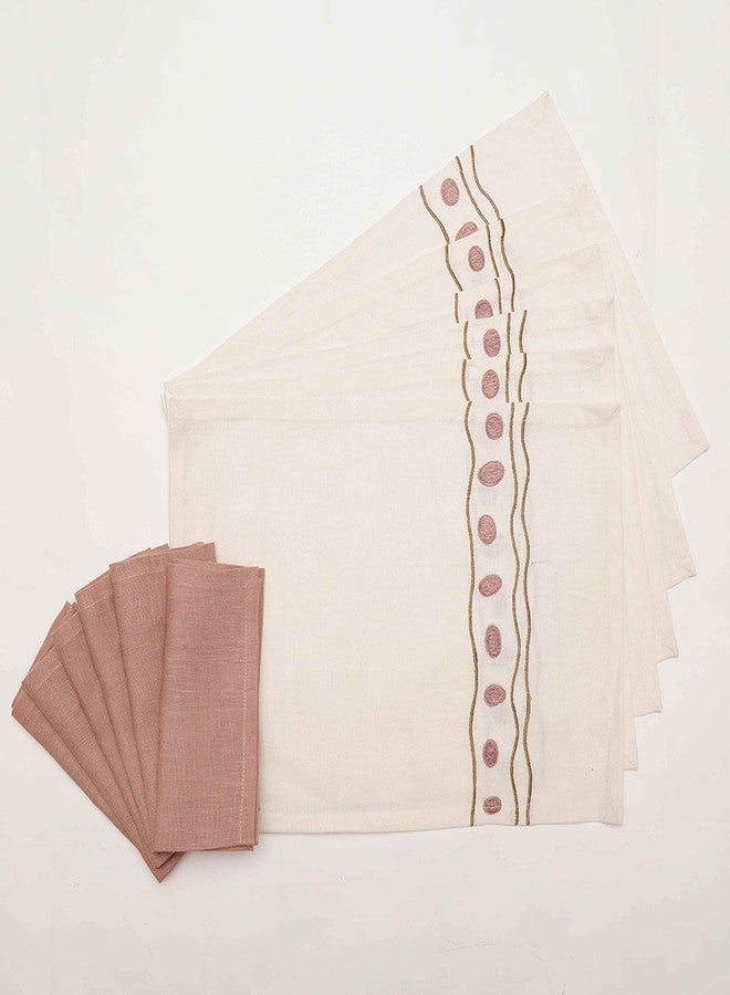 زيبا طقم مفارش ومناديل طاولة طعام مطرزة من زيبا - 6 مفارش (13×19 بوصة) و6 مناديل (16×16 بوصة) - ديكور طاولة طعام للمناسبات الخاصة والاستخدام اليومي - Image 3