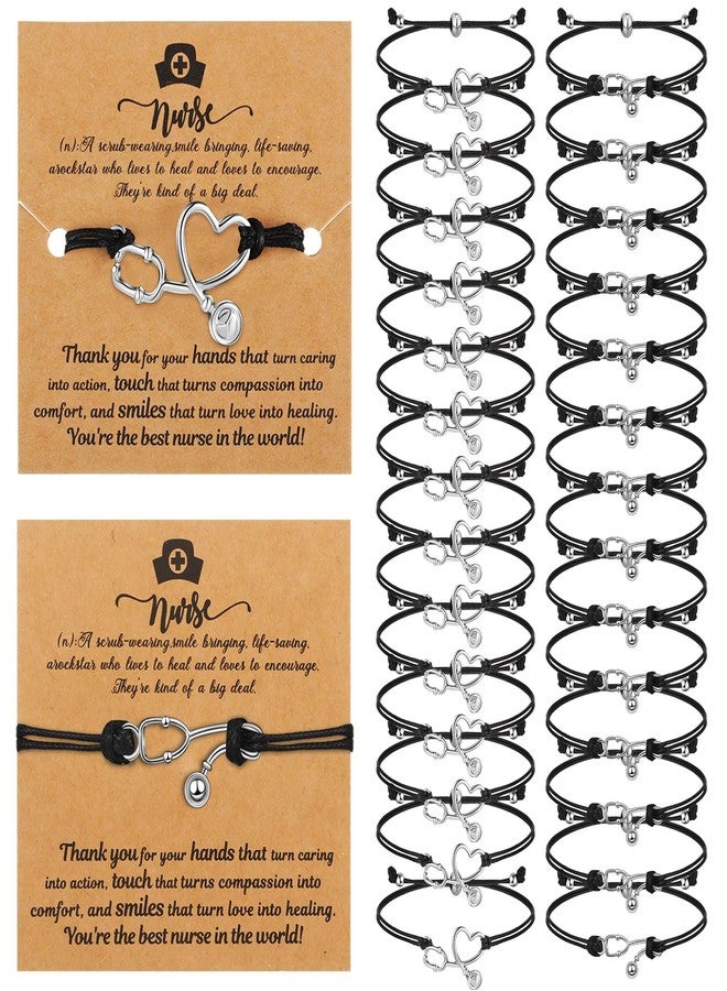 Yinkin 100 Sets Nurse Gifts Bulk Stethoscope Rn Bracelet with Blessing Card Nursing Practitioner Nurse Appreciation Gifts for Men Women Graduation Birthday Party - Image 1
