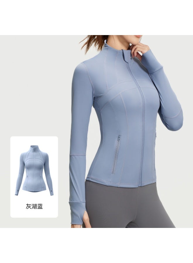 Splicing Fitness Top Jacket Breathable Elastic Pocket Running Sports Yoga Suit Long Sleeve Women's Summer - Image 1