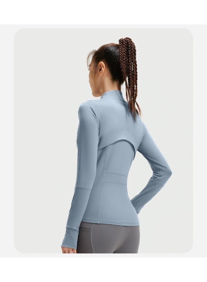 Splicing Fitness Top Jacket Breathable Elastic Pocket Running Sports Yoga Suit Long Sleeve Women's Summer - Image 3