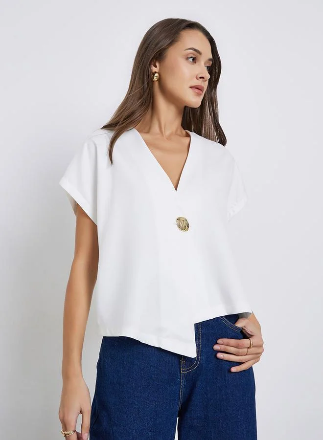 Styli White Asymmetric Hem Blouse