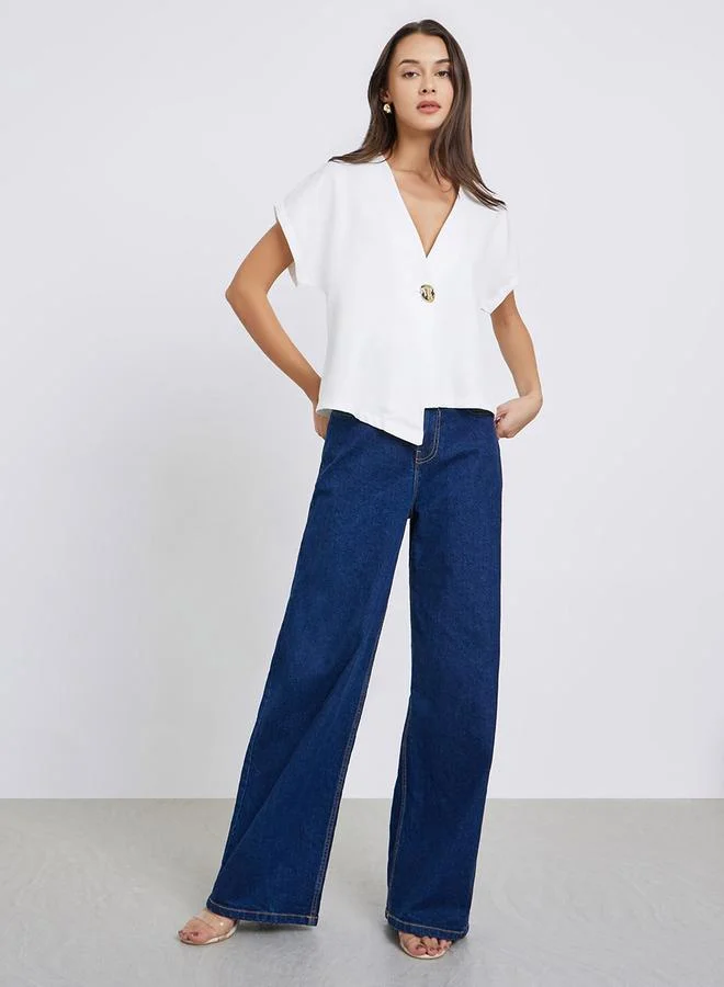 Styli White Asymmetric Hem Blouse