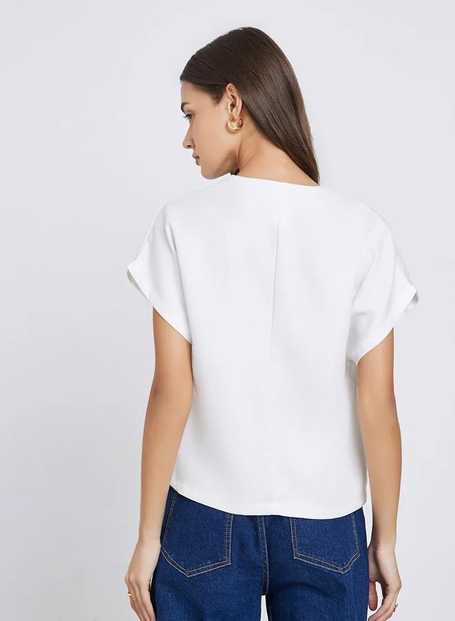 Styli  White Asymmetric Hem Blouse for Women | Best Price UAE