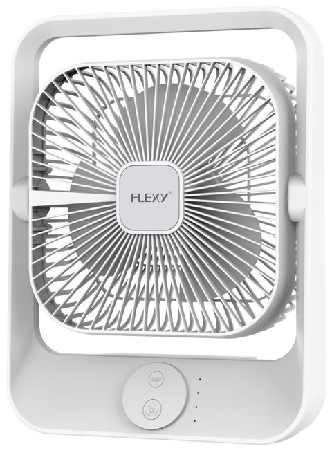 FLEXY® Rechargeable Desktop Fan – 8 Inch Portable Fan for Home & Office with LED Light, 3 Speeds, USB Charging, Adjustable Angle, Quiet Operation, Cool White