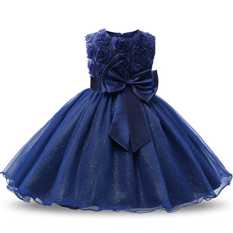 NNJXD Girl Sleeveless Lace 3D Flower Tutu Holiday Princess Dresses Size 4-5 Years Deep Blue - Image 1