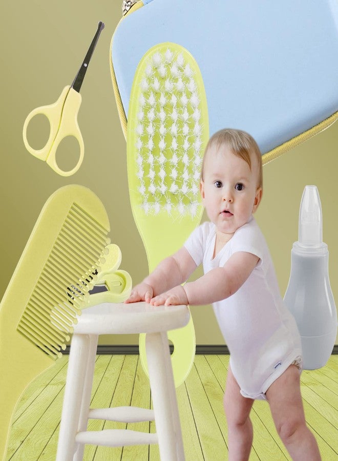 Zelin Baby Grooming Kit, 8 in 1 Baby Hair Brush/Nail Clipper/Nose Cleaner/Finger Toothbrush/Nail Scissors/Manicure Kit for Baby Care Keep Healthy and Clean(Blue Pink Yellow) (Yellow) - Image 3