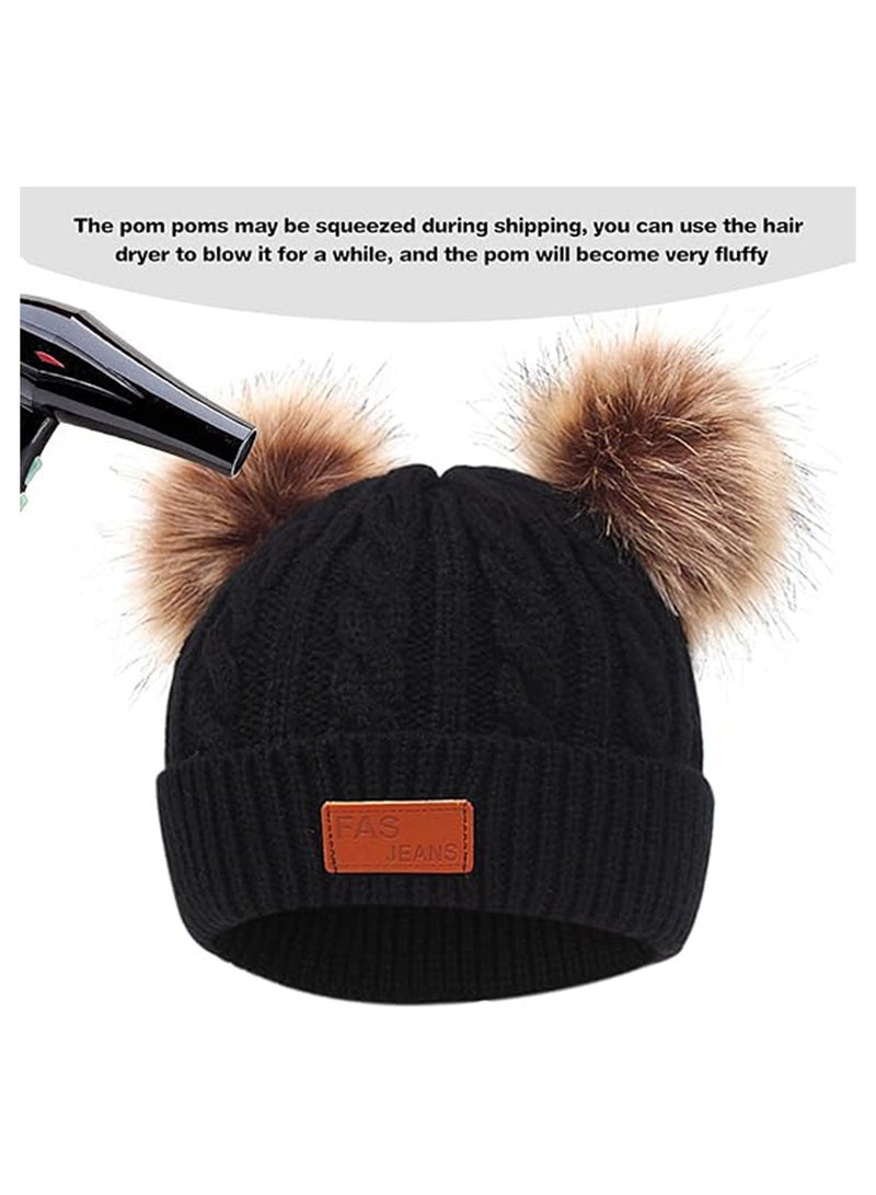 Excefore Kids Winter Beanie Hat Scarf Gloves Set Knit Toddler Winter Hat Gloves Neck Warmer with Fleece Lined for Children 2-5 Years,  Black - Image 4